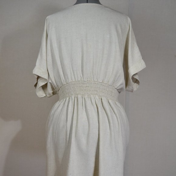 Smock Waist Lagenlook Tunic Maternity Top Beach ,oat colour linen - Picture 3 of 10